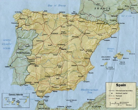 Physical Map of Spain